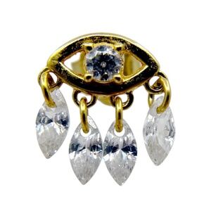 Single Gold Vermeil Sterling silver cubic zirconia evil eye stud earrings - GM81